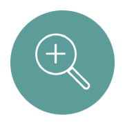  Build Capacity icon - white magnifying glass outline on green background