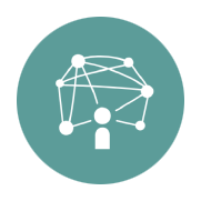  Connect icon - simple graphic representation of person with circles connected by lines above their head on green background
